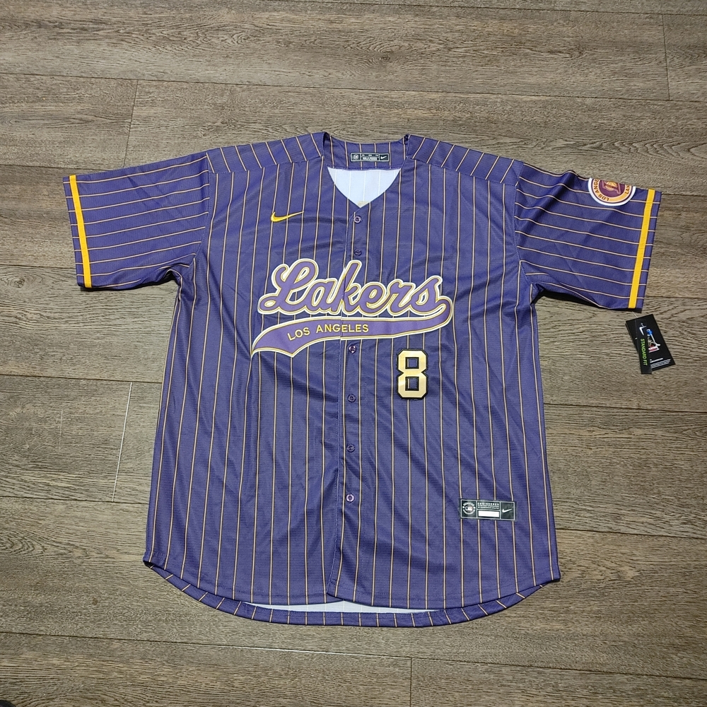 Nike Kobe Bryant Purple and Gold Lakers Pinstripe Jersey